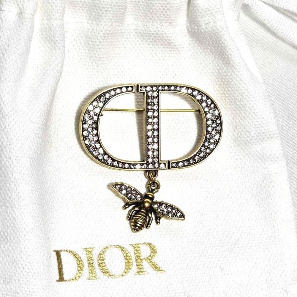 Dior Bee Antique Gold Brooch / Pin with Crystal in a Jewelry Bag Vintage & Rare - Picture 9 of 12
